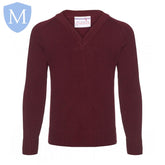 Plain Knitted V-Neck Jumpers - Burgandy Mansuri